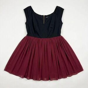 Simply Be Fit Flare Dress Womens 20 Black Cranberry Chiffon Skirt Gothcore